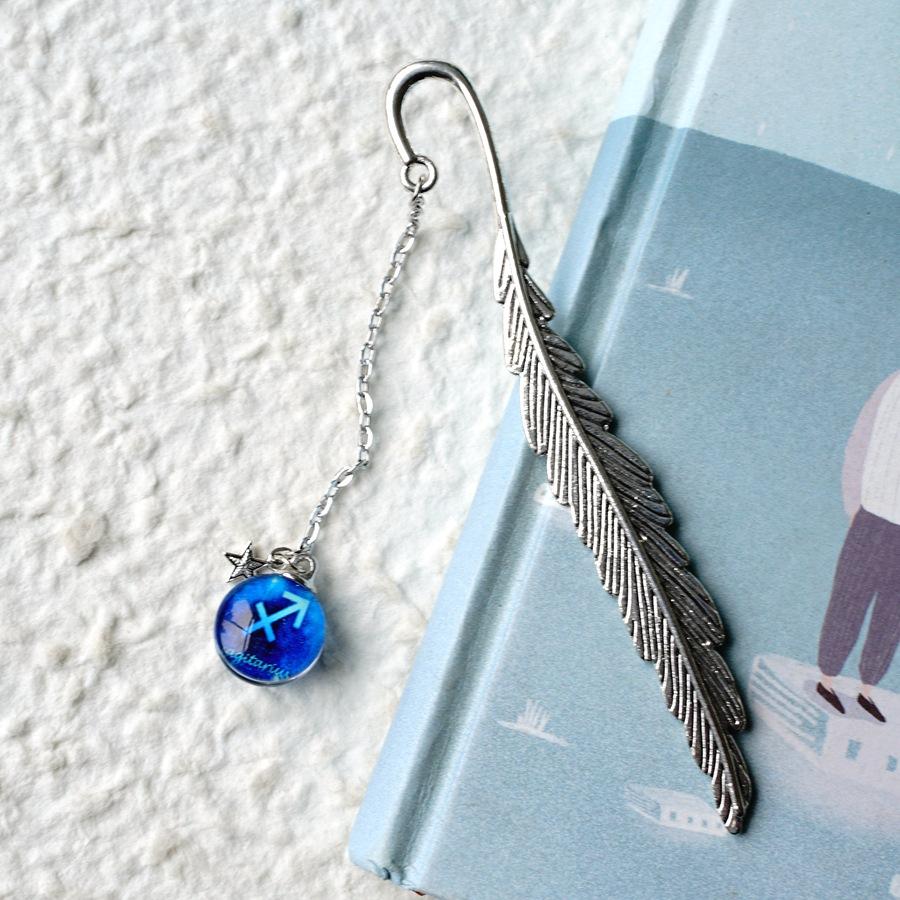 

Креативная светящаяся закладка с подвеской в виде двенадцати созвездий, металлическая ретро-закладка с листиком и подарком