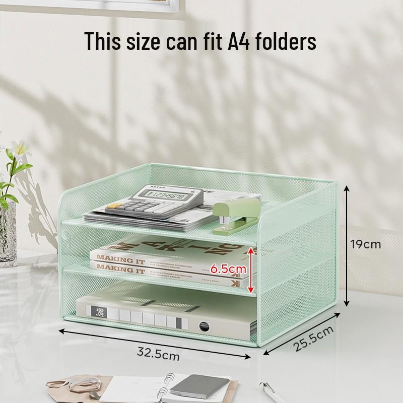 Multi-Layer A4 Desktop File Organizer and Bookends: Office Document Rack and Storage Box