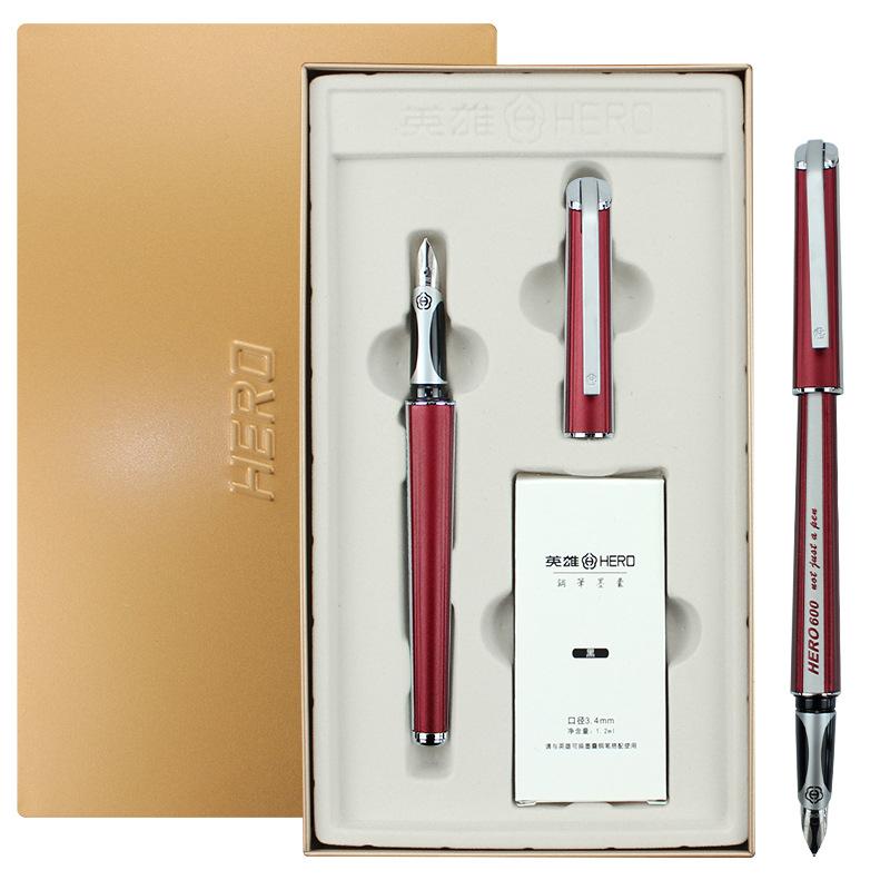 HERO 600 Metal Red Fountain Pen Unique Style Fine Nib 0.5mm Pen Professional Writing Ink Pen красный