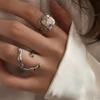 Silver Color Creative Irregular Floral Pearl Rings Set for Women Geometric Metal Wave Opening Ring 2022 Fashion Jewerly