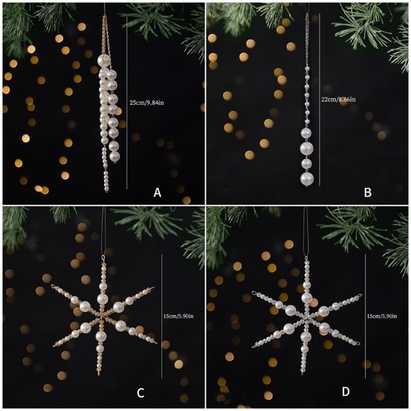 Christmas Tree Hanging Ornament with Faux Pearls Styling, Elegant Holiday Decors for Branches, Window, and Home Accents