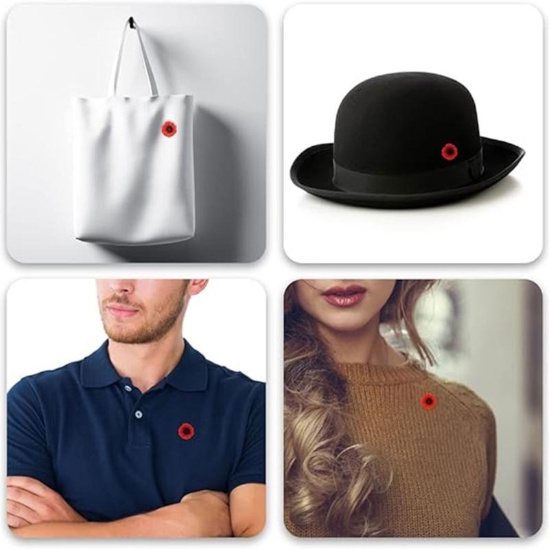 10pcs Elegant Poppy Shaped Brooch Stylish Flower Breastpin Remembrance Day Lapel Pin for Women Girls Memorial Day Gift