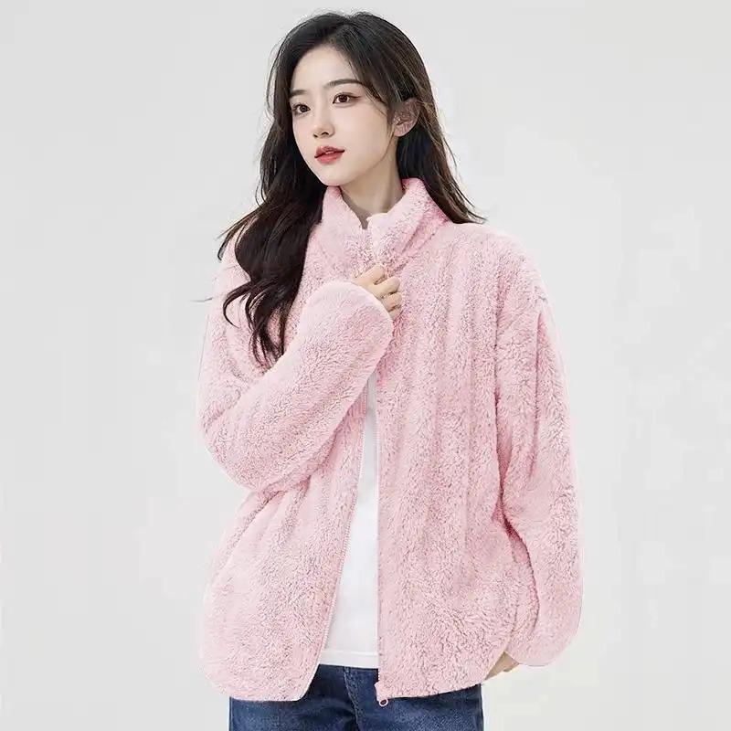 Herbst und Winter Unifarbener Reißverschluss-Strickjacke mit hohem Kragen Koreanischer Stil Sweatshirt Lässig Vielseitig Sport Warme Jacke für Damen