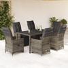 Vidaxl 7-Cz. Bistro Furniture Set with Cushions, Grey, Poly Rattan