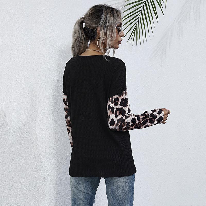 Woman Clothing Fashion Casual Tops Shirts Fashionable and Casual Temperament Autumn Women's Long Sleeve Loose Black Leopard Patchwork Knit Sweater