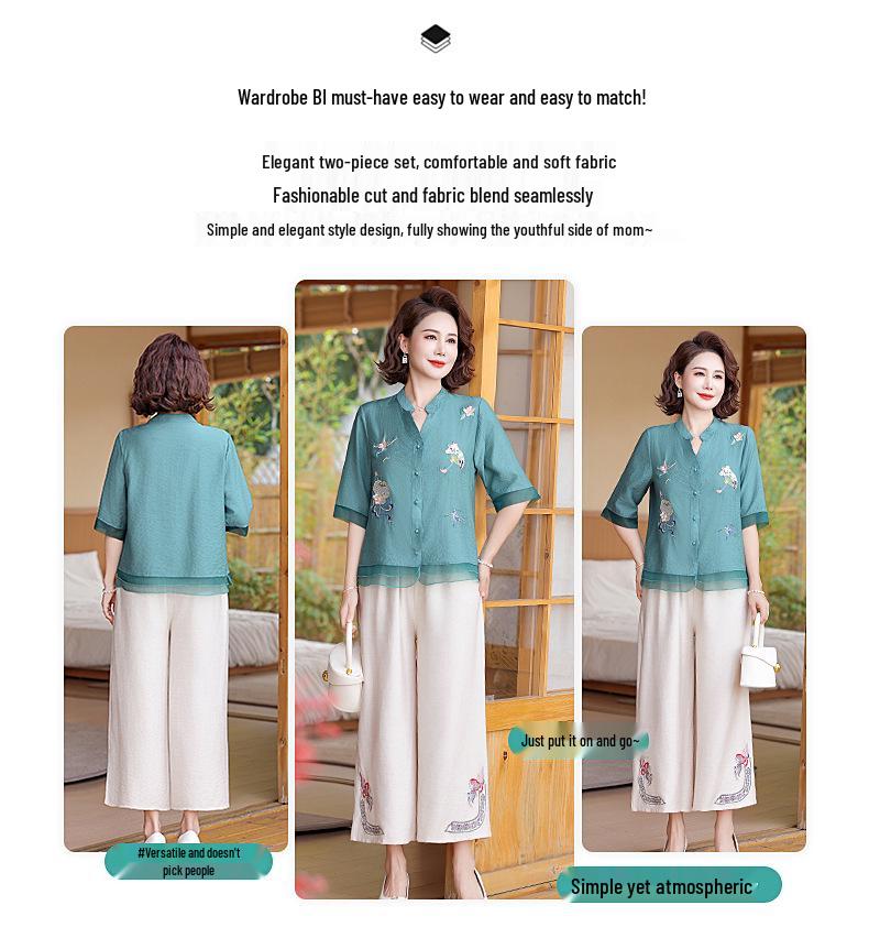 2024 Trendy Summer Mid-Sleeve Top Set for Middle-Aged & Elderly Women