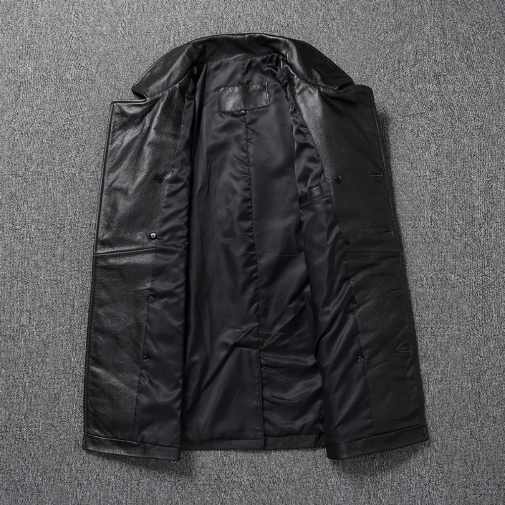 Chinese Size Long Men Leather Coat Genuine Soft Cow Leather Classic Double Breasted Turn Down Collar Leather Jackets For Men Clothing Autumn