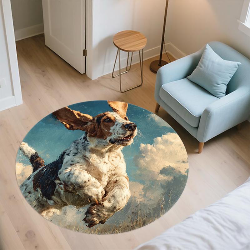 Basset Hound pattern round rug,Carpet Rug for Living Room Bedroom  Playroom ,Non-slip Floor Mat,Holiday Gifts and Birthday Gifts.