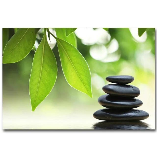 ZEN Poster Stone Bamboo Water Drops Green Leaf Still Life Meditation Wall Art Picture Canvas HD Print Buddha Home Decor Painting