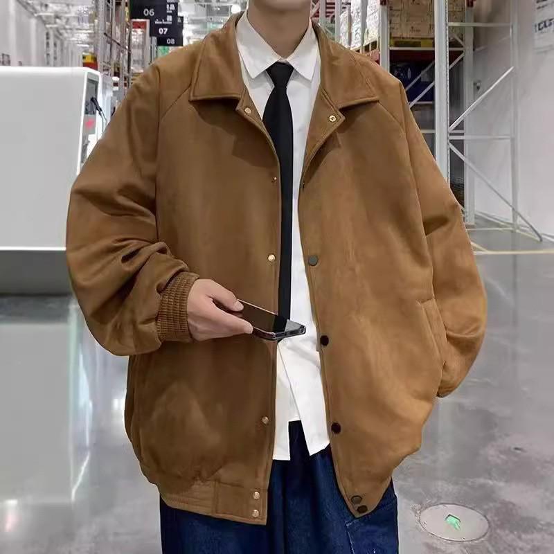 Men's Trendy Hong Kong Style Suede Plush Embroidered Baseball Jacket for Autumn/Winter.