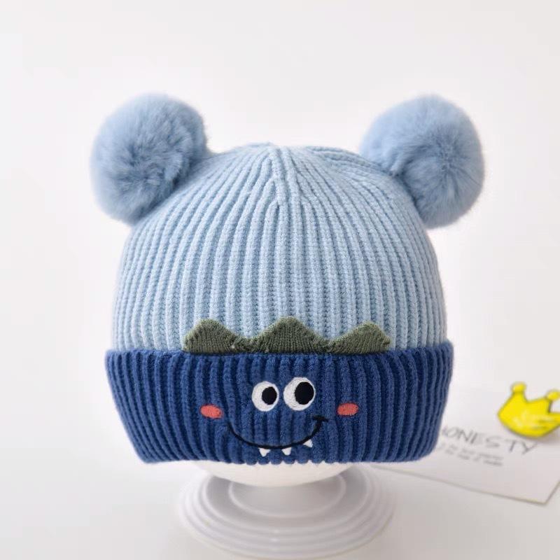 Cute Bear Knitted Baby Hat Warm Ear Protection Soft Pom Poms For Autumn Winter Daily Wear