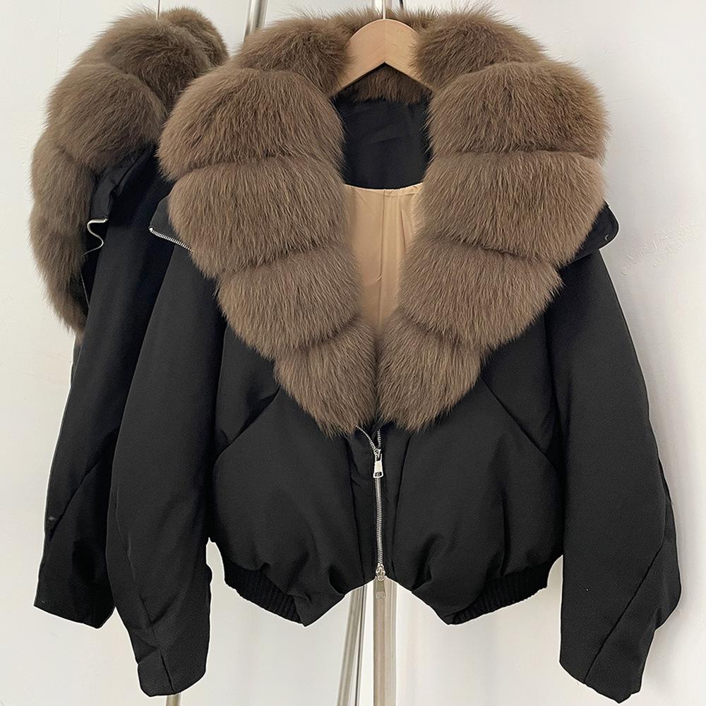 Europe and the United States new natural real fox fur collar down jacket autumn and winter versatile thickened warm women's short coat