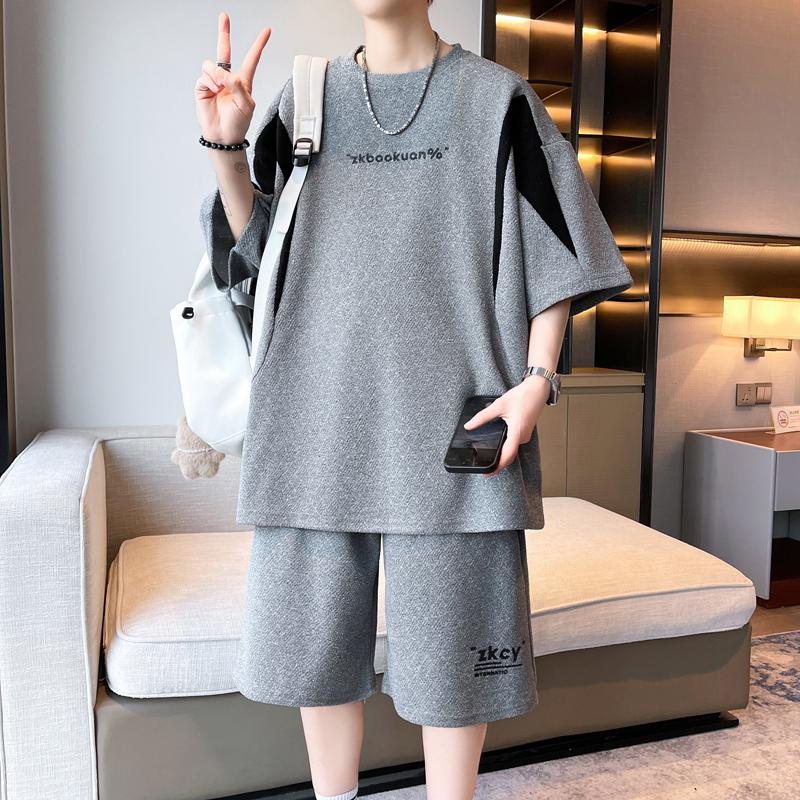 

Casual Sports Suit T-shirt Short Sleeve Loose Men s Clothing 2XL серый