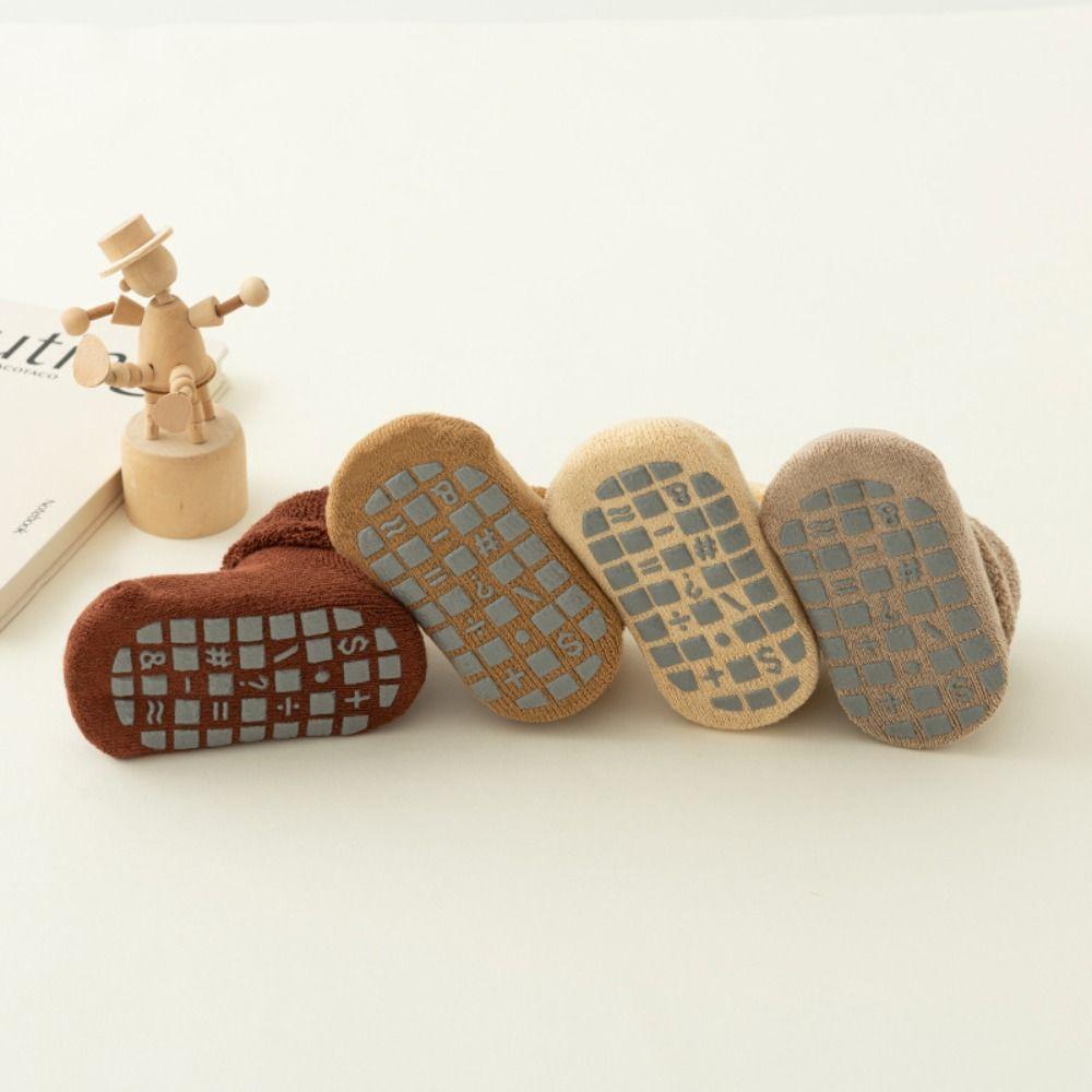 4Pairs Warm Infant Learning Walk Socks Solid Color Home Sleep Socks Thicken Baby Socks  Toddler