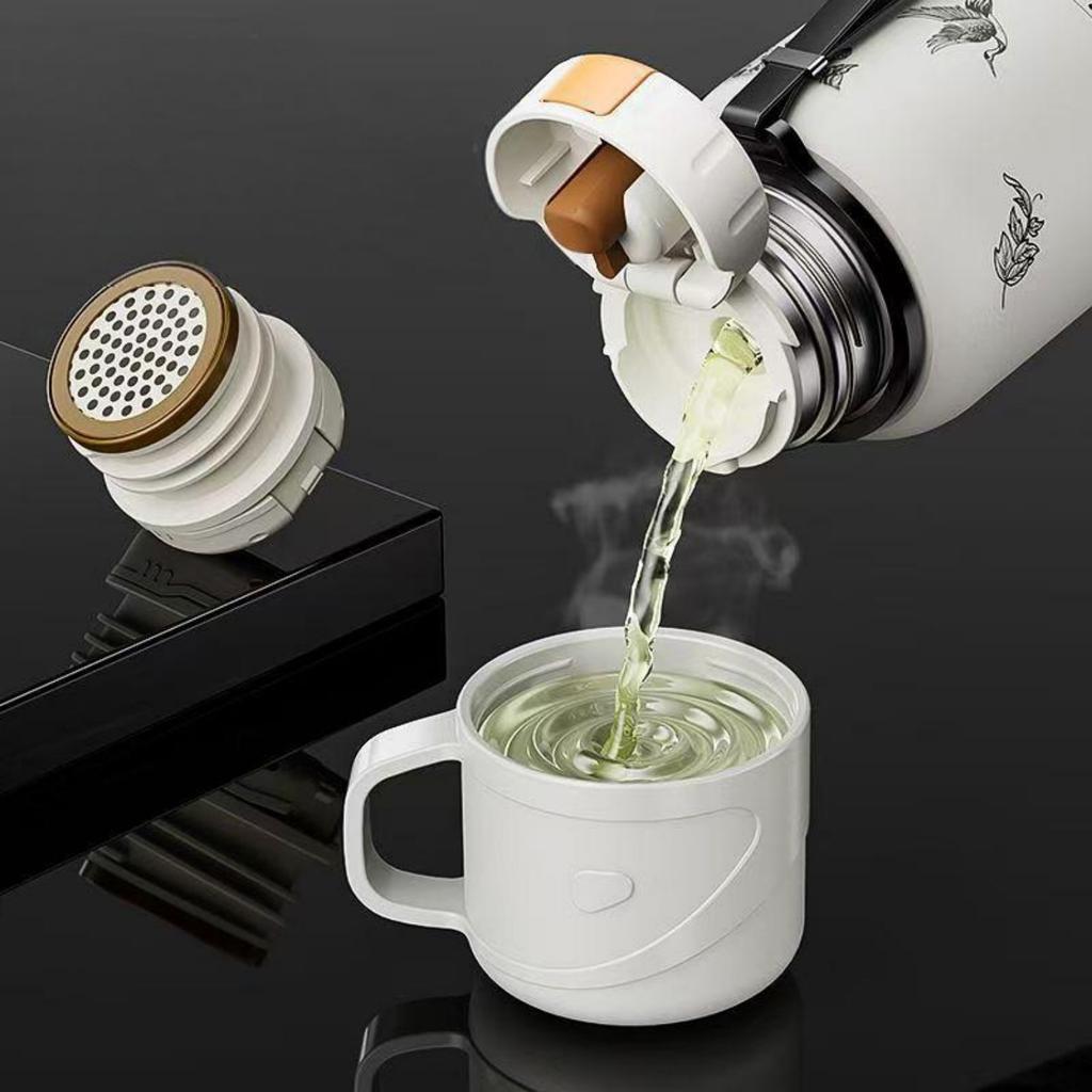 Flower Pattern Thermos Bottle with Filter Stainless Steel Travel Mug Large-capacity Double Wall Thermal Cup Travel