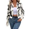 Elegant Women's Fall Winter Graphic Print Zip Up Baseball Jacket Casual Outerwear