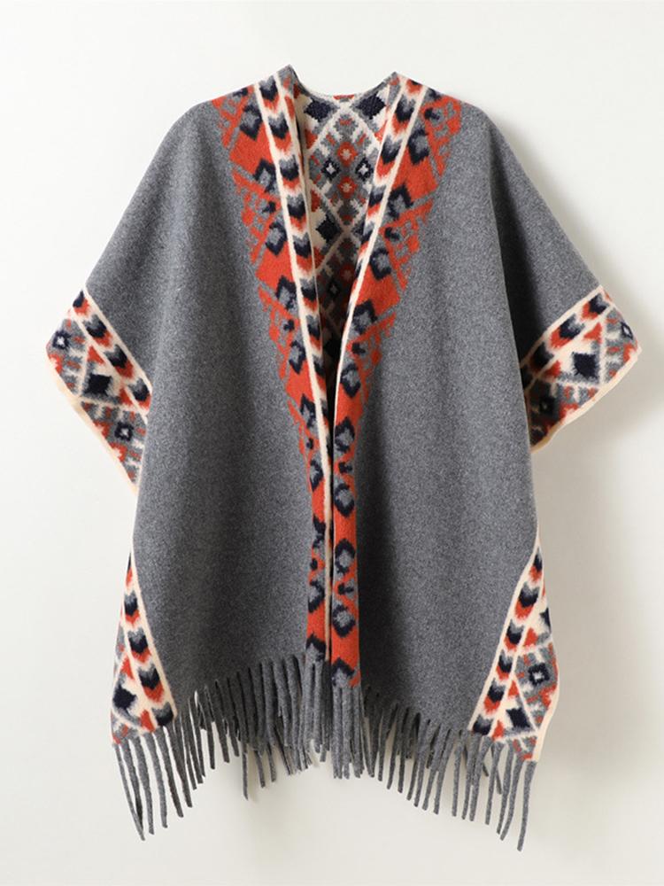 Winter Women Scarf Layers Poncho Elegant Lady Retro Boho Print Tassel Wraps Shawl Warm Scarve Capa Para Mujer Pashmina Cloak New
