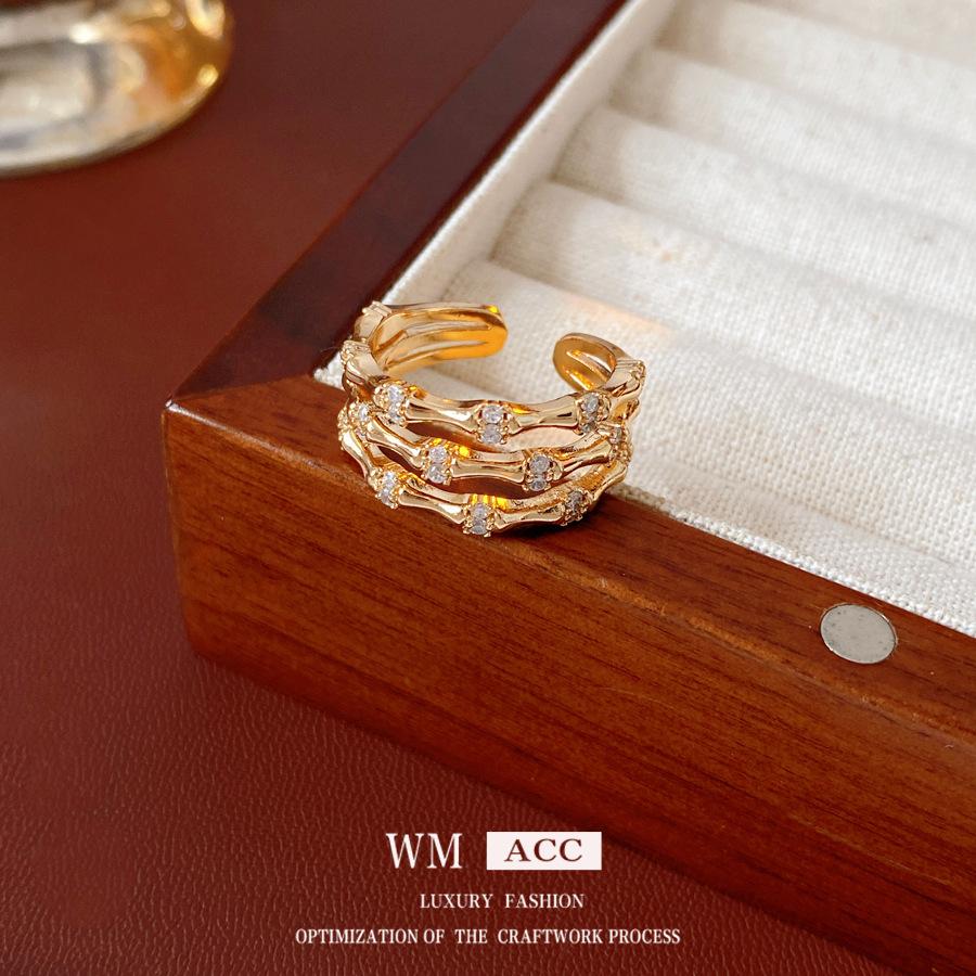New Chinese Style Bamboo Knot Three-layer Opening Retro Personality Cold Style Ring