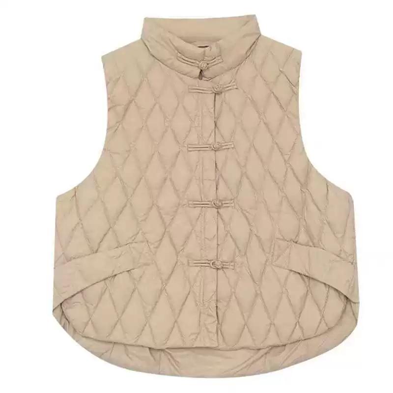 Winter Style Literary Retro Disc Buckle Lightweight Down Cotton Waistcoat Ladies Small Waistcoat Women