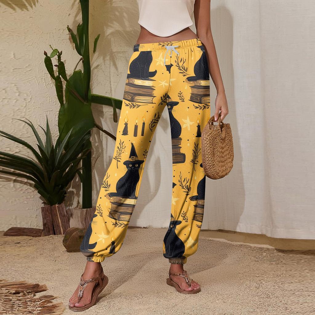 Women's Casual Halloween Print Joggers with Drawstring Elastic Waist Cuffed Sweatpants