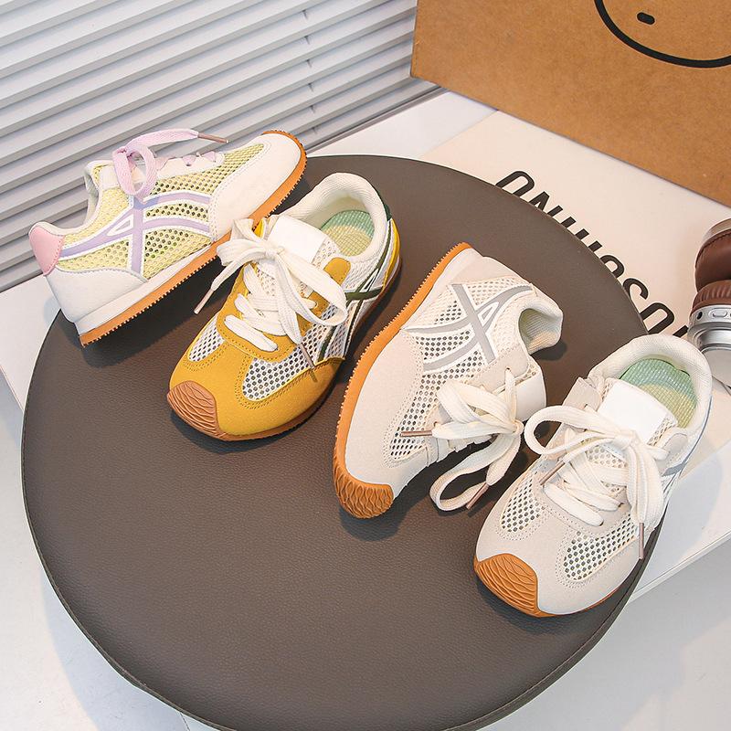 2025 spring and summer new children's shoes single net German training shoes retro lace-up casual versatile color matching boys and girls Forrest 