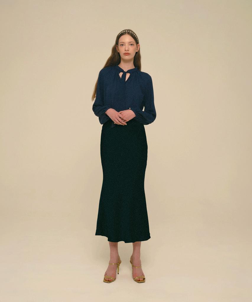 Aiseugadeuneiogongpal Mermaid Maxi Satin Skirt_Dark Sarpphire