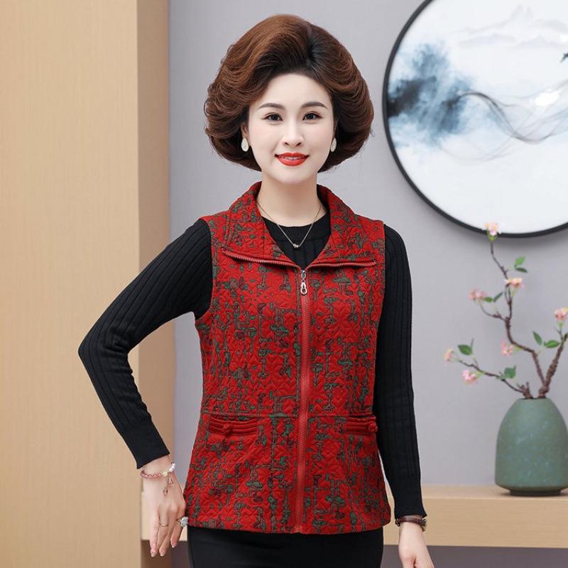Plus Size Lightweight Zipper Vest for Middle-aged and Elderly Women - Spring/Autumn