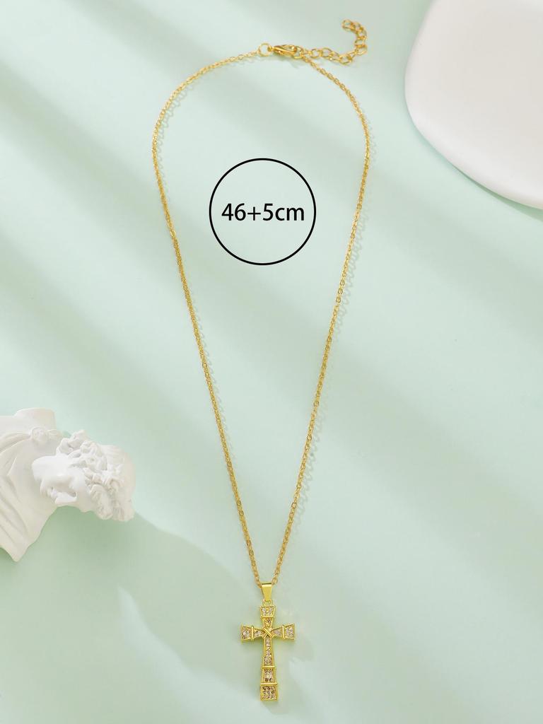 Women's Geometric Diamond Cross Necklace - European & American Punk Hip-Hop Style Choker