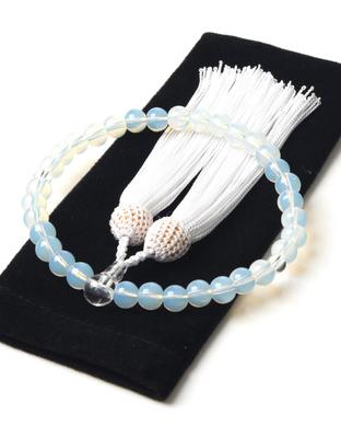 EsuonHappiness Buddhistische Gebetsperlen für Damen mit Quaste, Handgefertigt von Kunsthandwerkern aus Kyoto, Perfekt für Beerdigungen, Inklusive Gebetsperlenbeutel, 8mm [Opal]