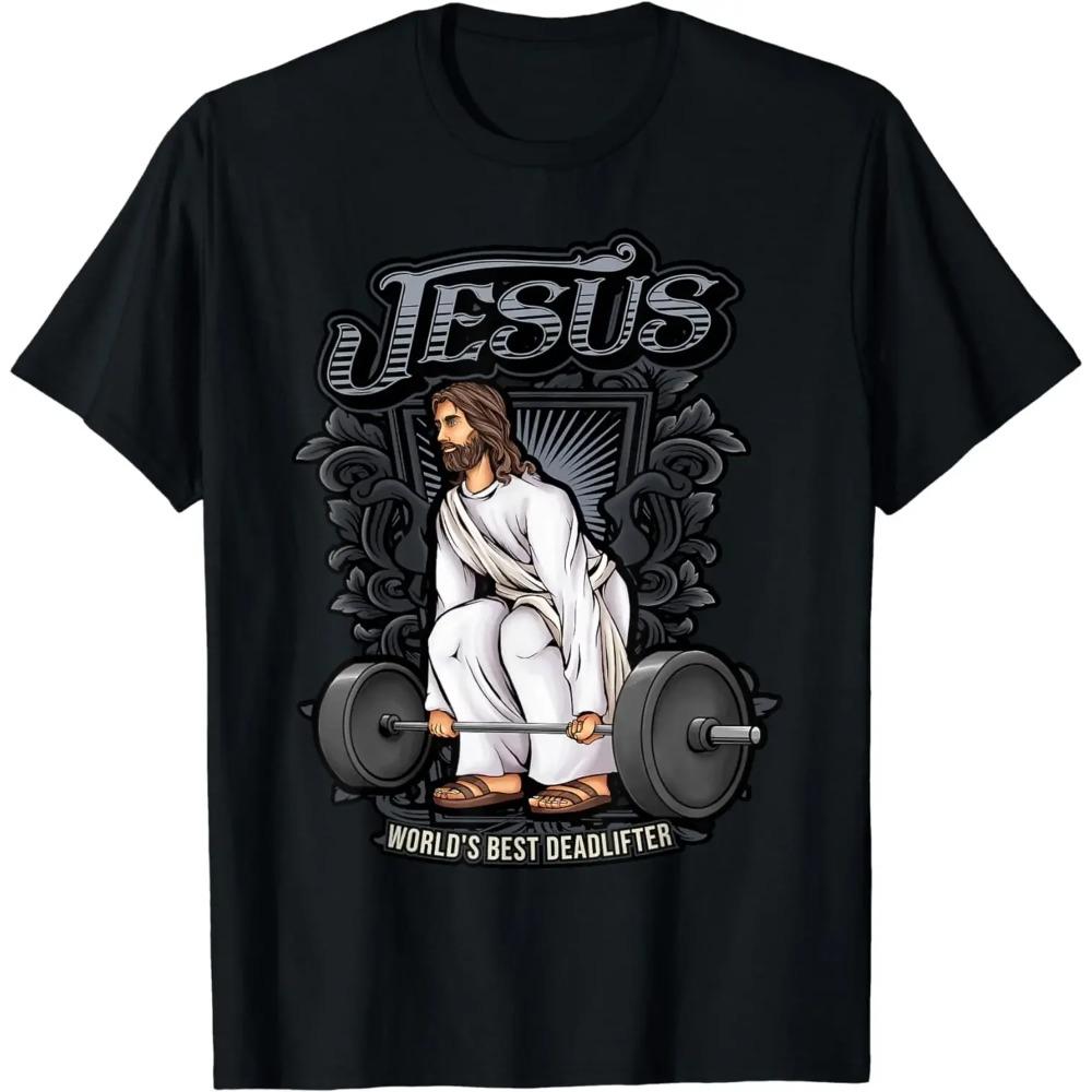 Funny Jesus Weight Lifting Men Women Gym Gag Gifts T-Shirt Streetwear Men Clothing Tops Camisetas