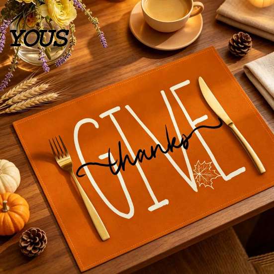 Reusable Table Linens for Thanksgiving Pumpkin Autumn Leaves Placemat, Linen Washable Heat Resistant Watercolor Place Mat Dining Fall Seasonal