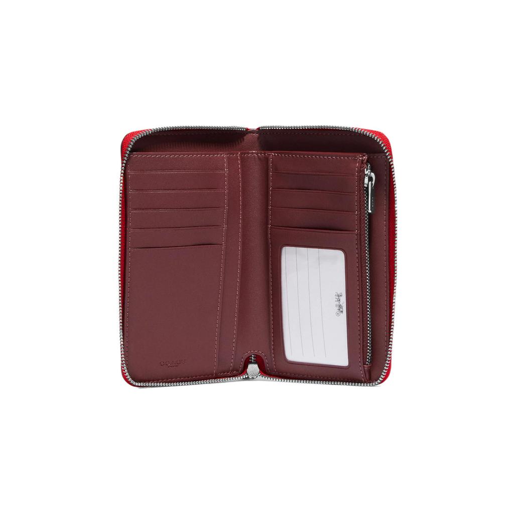 New COACH Id Zip Wallet Canvas With Leather Coin Purse Wallet Medium Women's Ebony & Red CH529-SVRVB