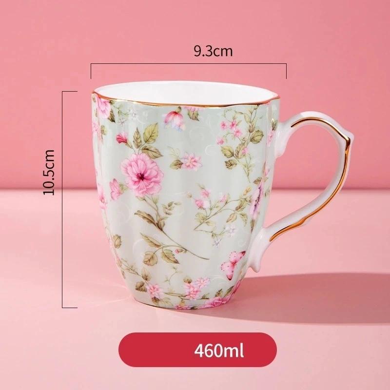 Bone China Coffee Mug – Gold Rim Floral Porcelain Cup for Tea, Milk & Home Office Use