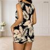 Women Plus Size Sleeveless V Neck Red Black Checkered Printed Two Piece Set Ring Strap Tank Top With Pockets Shorts