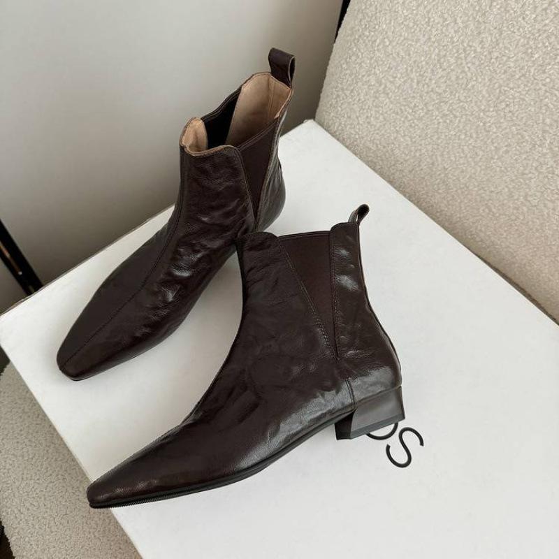 New women's leather shoes medium heel large size women's boots versatile leather Martin boots sleeve comfortable rubber sole medium boots women