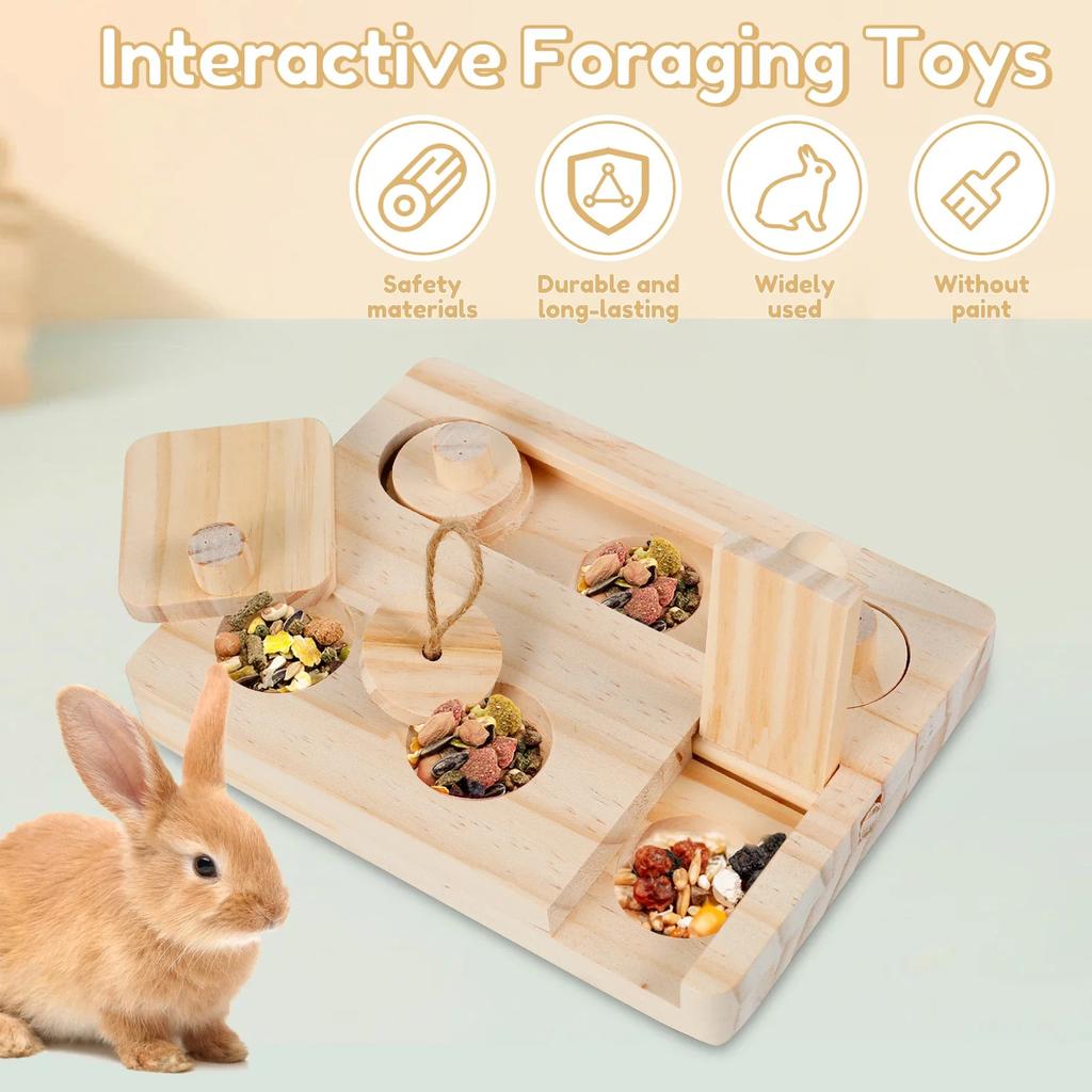 Holz Enrichment Futtersuchspielzeug 6 in 1 Haustier Hamster Futtersuche Futterspender Spielzeug Puzzlespiel Fütterungsspielzeuge für Kaninchen Hamster Chinchilla Haustier