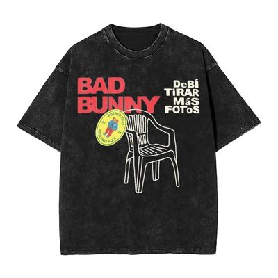 חולצות טי שטופות DTMF Debi Tirar Mas Fotos חולצת טי וינטג' אלבום Bad Bunny חולצות כותנה טי שירט לגברים נשים