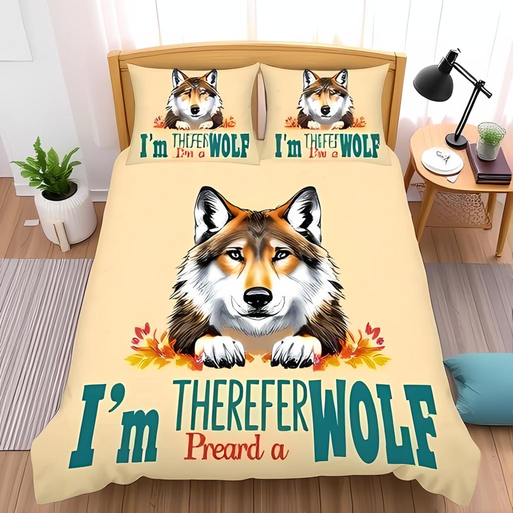 Comforter Bedclothes Wolf Printed Unique Design Home Decor Vintage Bedding Setqueen Size Warm Soft And Breathable
