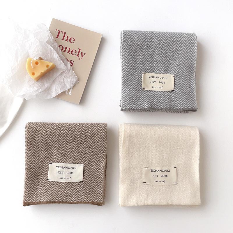 Winter Korean monochrome wheat pattern small fresh labeling knitted wool student warm scarf men and women