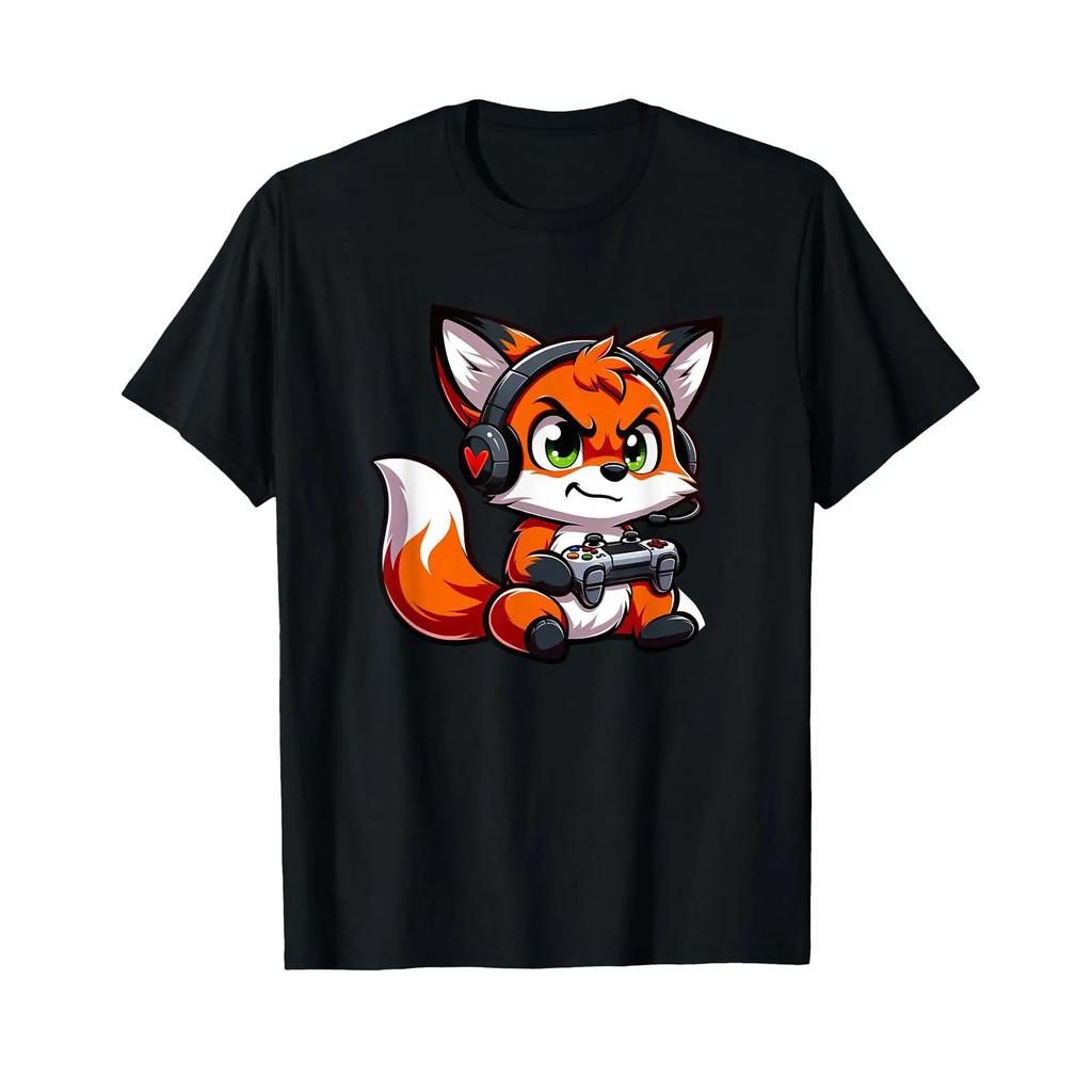 Funny Red Fox Gamer Video Games Boys Girls Kids T Shirt Vintage Slightly Soft Graphic Stretched Stylish Homme Streetwear
