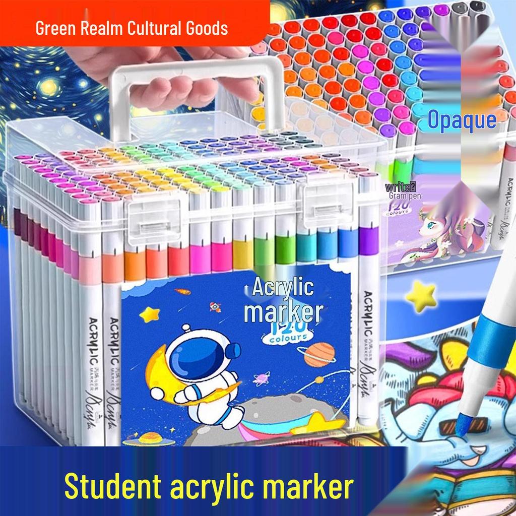 Acrylic Marker and Colored Pencil Set: 24 Opaque Colors, 36 Paint Brushes for Kindergarten Art