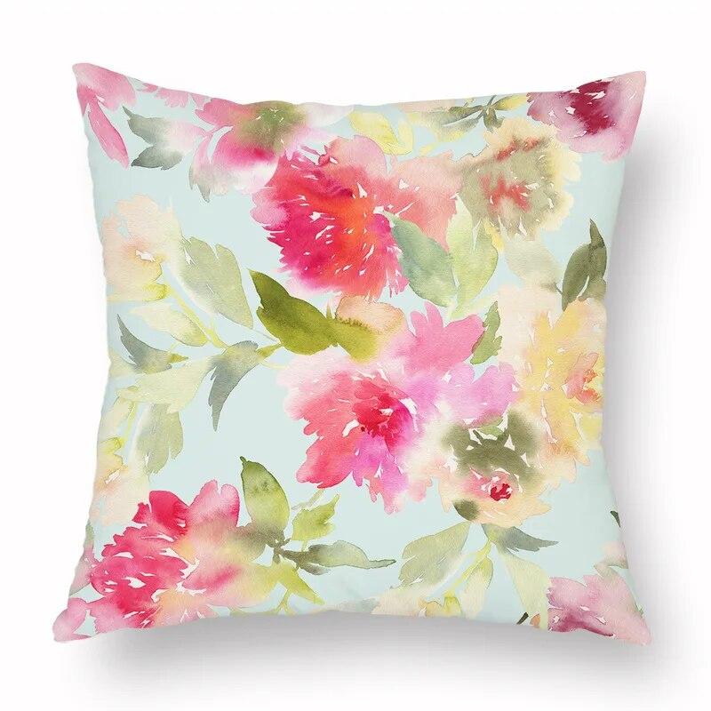 Spring Watercolor Floral Pillowcase Pink Rose Decorative  Sofa Living Room Bed  Home