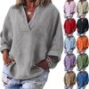 Women's Fashion Casual Cotton Linen V-Neck Long Sleeve Pullover Top