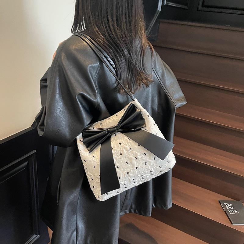 Large Capacity Trendy Bow New Fashion Polka Dot Tote Single Shoulder Underarm Women's Bag Commuting