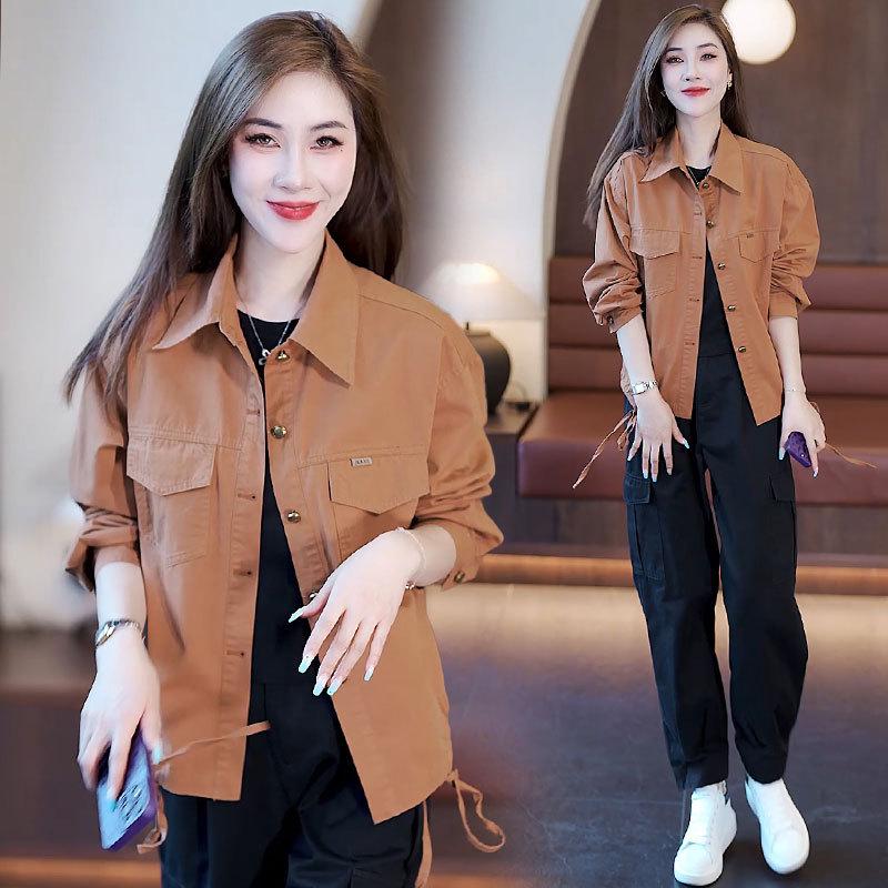 Women s Caramel Workwear Shirt: Loose, Slimming, Casual Spring/Autumn Jacket XL