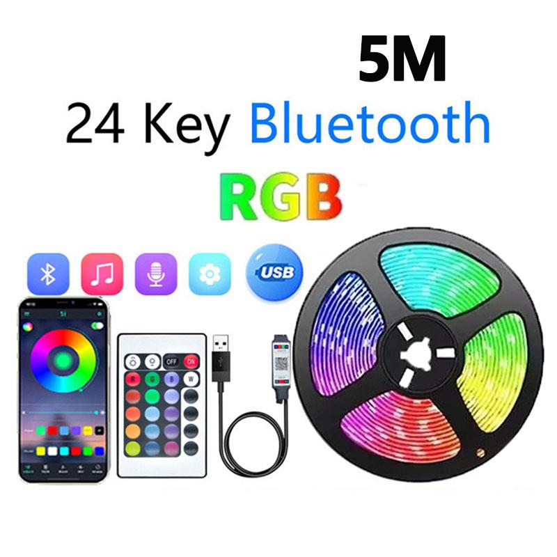 1-30M USB LED Strip Light RGB Flexible Ribbon Tape Music Sync Bluetooth APP Remote Control TV Backlight Gaming Room Party Decor
