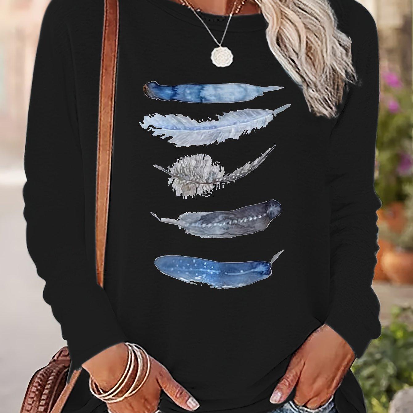 

Женская повседневная футболка с круглым вырезом и длинным рукавом из полиэстера с принтом, идеально подходит для весеннего и осеннего сезонов 3XL