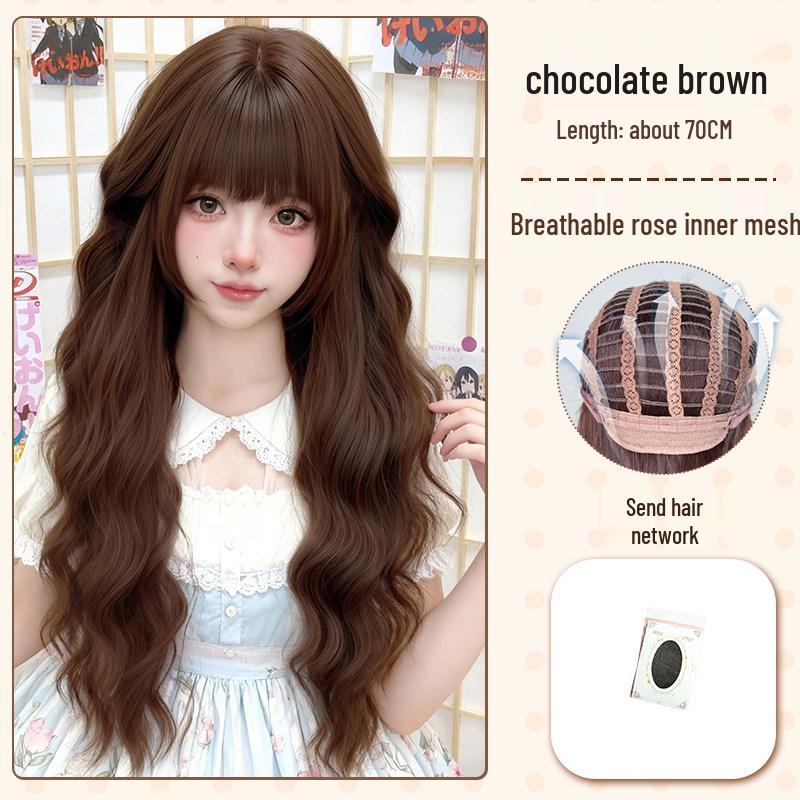 Chocolate Brown Lolita Long Curly Wig - Full Head Cover for Summer Atmosphere