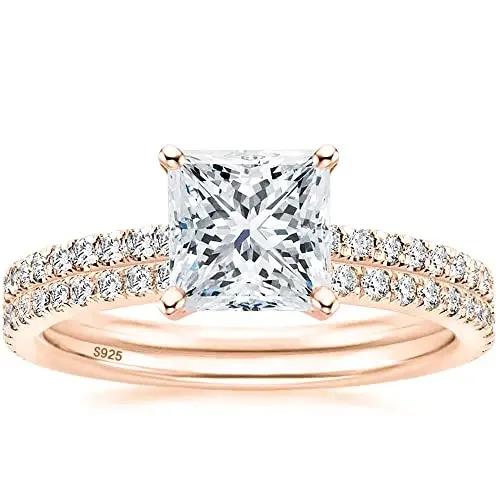 

Комплекты колец для невесты из стерлингового серебра 925 пробы Trumium 2CT, обручальные кольца с фианитами огранки «Принцесса», обручальные кольца для нее, обручальные кольца для женщин 11 розового золота