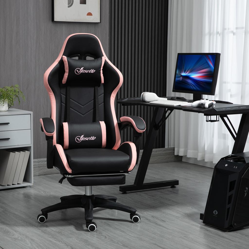 Office Chair, Gaming Chair, 1 Headrest, 1 Lumbar Support, Pink + Black